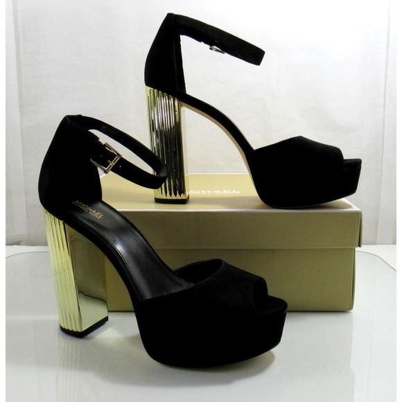 Michael Kors Porter Ankle Strap Block Heel Sandals Suede Black Size 10 - Picture 4 of 8